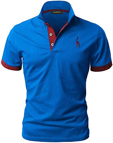 GNRSPTY Poloshirt Herren Kurzarm Polohemd Giraffe Stickerei Einfarbig T-Shirt S-XXL,Blau 2,M von GNRSPTY