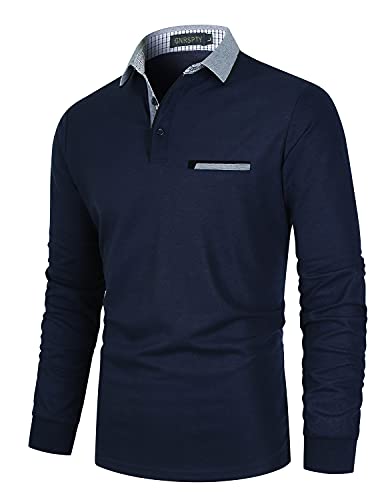 GNRSPTY Poloshirt Herren Langarm Baumwolle Basic Polo Shirts Männer Slim Fit Polohemd Golf T-Shirt,Blau 1,M von GNRSPTY