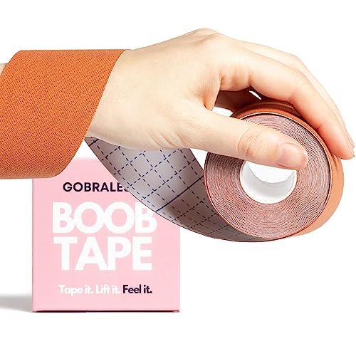 GOBRALESS Boob Tape Klebe BH Push Up für Rückenfrei & Trägerlose Abendkleider, Ballkleid oder Hochzeitskleid - Große Brust Tape - Unsichtbarer BH Fashion Tape, Boobietape - Mokka, 5 Meter von GOBRALESS