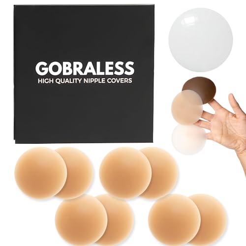 GOBRALESS Nippelpads Wiederverwendbar - Nipple Cover für Brustwarzenabdeckung - Nipple Pads Waschbar & Selbstklebend - Nippel Cover mit Anti Rutsch Silikon - Nippel Pads Damen - (4 Paar - Mokka) von GOBRALESS