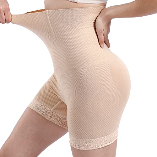 GOLD CARP Damen Shapewear Figurformend Miederpants Miederhose Bauch-Weg-Effekt Body Shaper Bauchweg Mit Bein Hohe Taille Nahtlose Bauch Butt Lifter Spitze UnterwäSche Beige M/L 38-42 von GOLD CARP