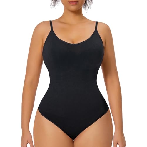 GOLD CARP Shapewear Damen Bauchweg Bodysuit Figurenformend Formende Bodys Nahtlos Body Shaper Verstellbarer Schultergurt Tummy Control Unterwäsche Jumpsuit Tanga-schwarz L von GOLD CARP