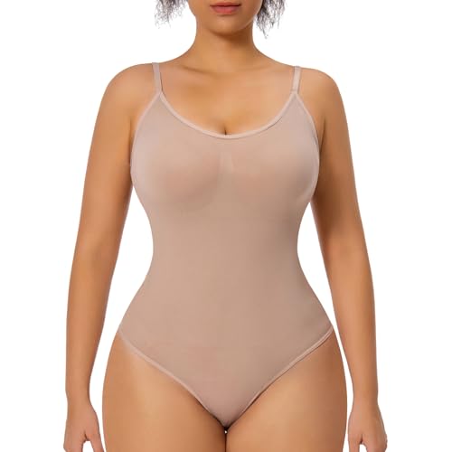 GOLD CARP Shapewear Damen Bauchweg Bodysuit Figurenformend Formende Bodys Nahtlos Body Shaper Verstellbarer Schultergurt Tummy Control Unterwäsche Taillenformer Jumpsuit Tanga-beige XL von GOLD CARP