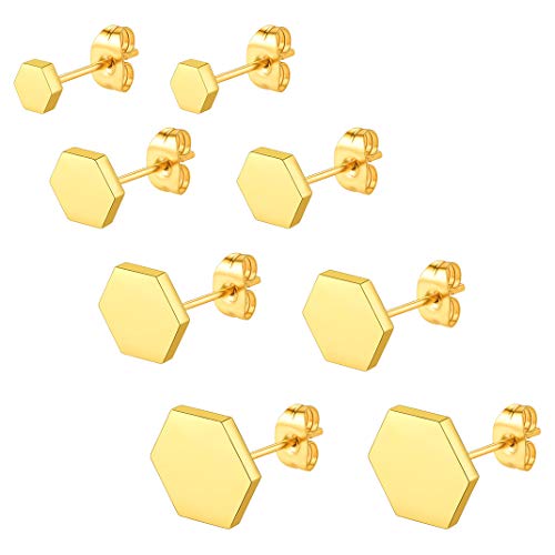 Damen Sechseckige Ohrringe Minimalistische geometrische Ohrringe 4 Paar Set Ohrringe unisex Ohrringe für Damen Herren 4/6/8/10MM Breit in Gold von GOLDCHIC JEWELRY