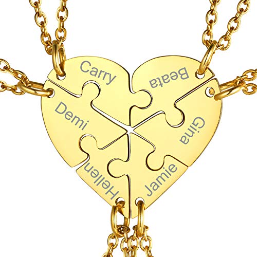 GOLDCHIC JEWELRY Freundschaftskette für 6 Personalisierte Edelstahl Herz Puzzle Ketten mit Wuschnamen Gravur 18K Vergoldet Halskette Familie Kette Herz Anhänger Namenskette von GOLDCHIC JEWELRY