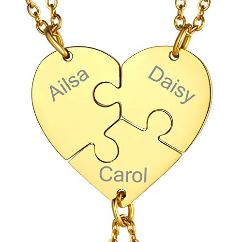 GOLDCHIC JEWELRY Partner Halsketten Set BFF Anhänger Edelstahl Herz Puzzle Anhänger Freundschaftsketten mit Gravur 18K Vergoldet Freundschaftskette für 3 Personalisierte BFF Ketten von GOLDCHIC JEWELRY