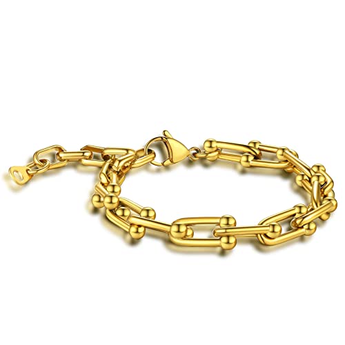 GoldChic 316L Edelstahl Damen Armband in 6mm breit Klassisches Glück Hufeisen Armband Armschmuck 18K Vergoldet Kette Armbänder Länge 16cm+5cm Geschenke für Geburtstag Weihnachten Valentinstag von GOLDCHIC JEWELRY