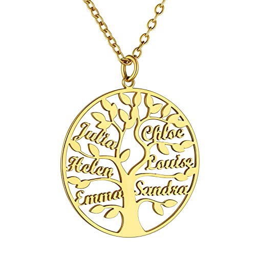 GoldChic Anpassbare Damen Kette mit 2 Namen Lebensbaum Halskette 925 Silber Baum des Lebens Familie Anhänger Halskette Stammbaum Kette mit 2 Namen Gravur Goldene BFF Halskette Familie Kette von GOLDCHIC JEWELRY