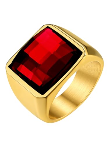 GoldChic Anpassbarer Herren Zirkon Ring mit Motiven-Gravur 316L Edelstahl Quadratischer Geburtsstein Ring mit Cubic Zirkonia Fashion Geburtsstein Konvexer Ring in Gold Ringgröße 67.2（21.4） von GOLDCHIC JEWELRY