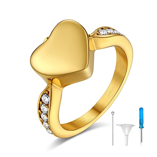 GoldChic Asche Ring Herz Urnen Ring für immer in Meinem Herzen 18K Vergoldet Memorial Asche Ringe für Damen Herren Hunde Katze Feuerbestattung Memorial Urnen Schmuck Ringgröße 56.5（18.1） von GOLDCHIC JEWELRY