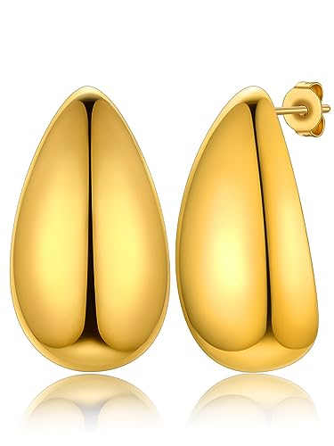 GoldChic Damen Dupes Ohrringe Gold 26mm Edelstahl Chunky Tropfen Creolen Ohrstecker Gold von GOLDCHIC JEWELRY