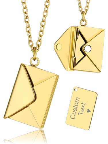 GoldChic Personalisierte Damen Umschlag Medaillon zum Öffnen mit Textgravur Edelstahl Aufklappbare Liebesumschlag Amulett Anhänger Gold Halskette Geschenke für Geburtstag Muttertag Weihnachten von GOLDCHIC JEWELRY