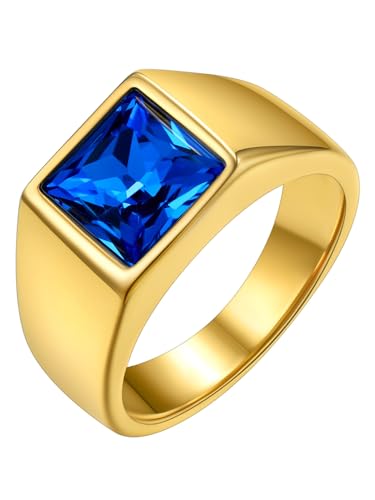 GoldChic Personalisierter Blauer Topas Zirkon Ring 316L Edelstahl Herren Bandring Fashion Zirkonia Fingerring Siegelring in Gold Ringgröße 67.2（21.4） von GOLDCHIC JEWELRY