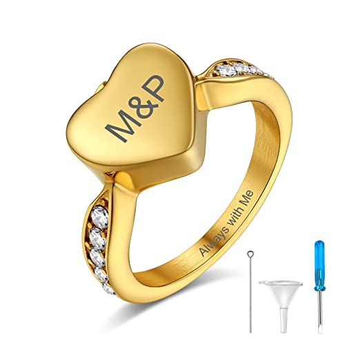 GoldChic Urnen Ring für Asche 18K Vergoldet Herz Memorial Ring mit Namen Gravur Damen Herren Kremation Ring für Katze Hunde Ringgröße 64.6（20） Memorial Asche Schmuck Ring für Geburtstag Weihnachten von GOLDCHIC JEWELRY