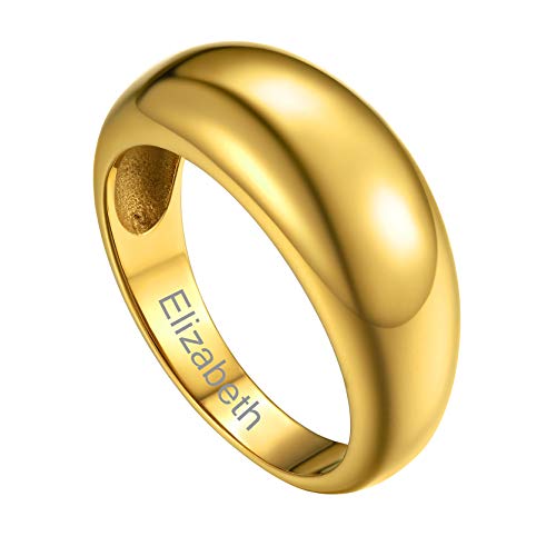 Gravierbarer Glänzender Konvexer Ring mit Wunsch-Motiven Edelstahl 8.8mm Breite Stapelbarer Schmal Memorial Fingerring Ringgröße 54.4（17.3） in Gold für Geburtstag Valentinstag Jubiläum von GOLDCHIC JEWELRY