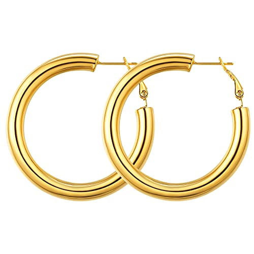 GoldChic Damen Creolen 40mm Gold Klein Hoop Ohrringe Edelstahl Frauen Mädchen Kreolen echt gold Modeschmuck Geschenk für Geburtstag Weihnachten Muttertag von GOLDCHIC JEWELRY