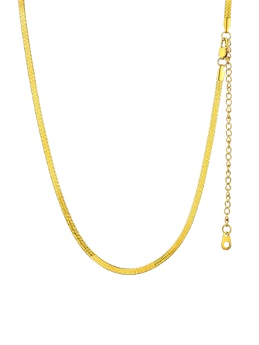 GOLDCHIC JEWELRY Hochwertige Flache Schlangen Kette aus Edelstahl ohne Anhänger Breite 3mm Fischgrätenmuster Kette Choker Collier Halsband Modeschmuck mit 46cm+9cm Kette in Gold von GOLDCHIC JEWELRY