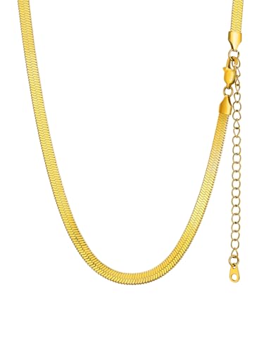 Minimalitische Damen Falche Schlangen Kette aus Edelstahl ohne Anhänger 5mm Breite Choker Halskette Schlichte Halskette mit 32cm+9cm Kette in Gold für Geburtstag Valentinstag Jubiläum von GOLDCHIC JEWELRY