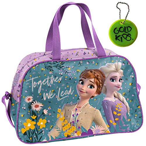 Handtasche Sporttasche Frozen Eiskönigin Motiv Trainingstasche Schultertasche Tasche Reisetasche Sport Bag inkl. leuchtender Anhänger von Goldkids