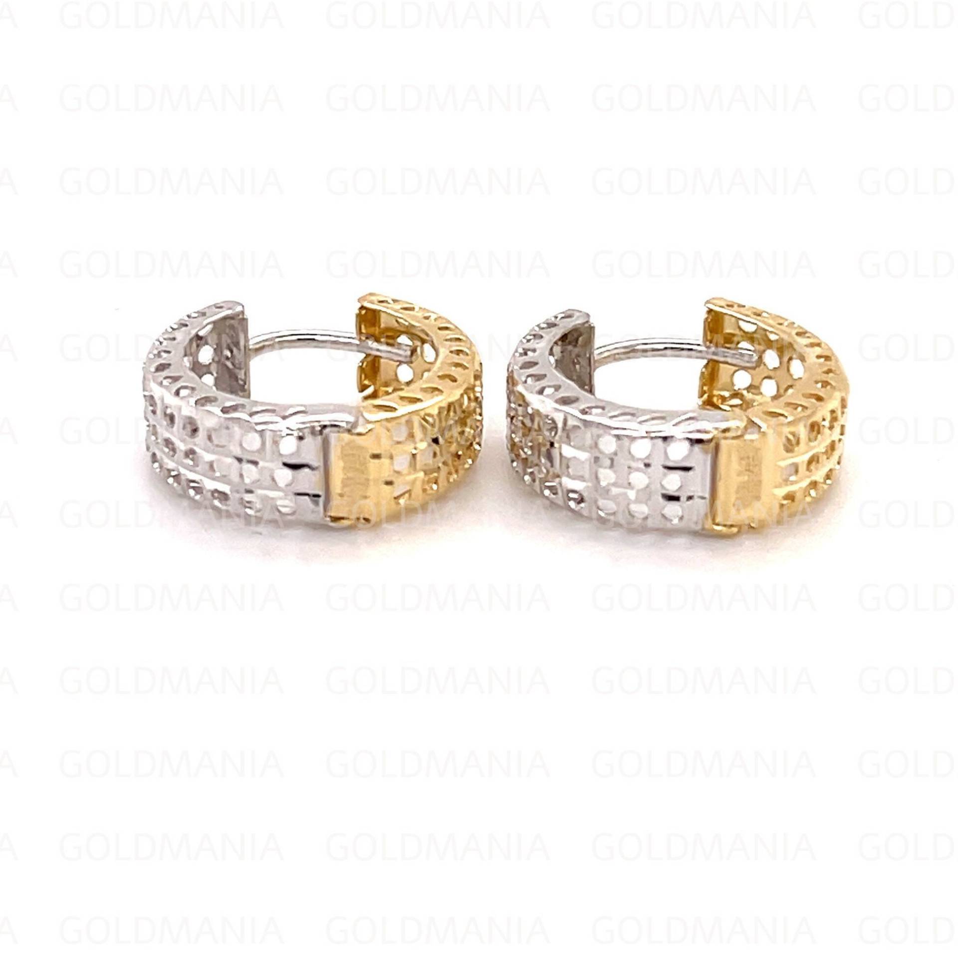 14K Zweifarbiges Gold Huggie Ohrring Se Woment, 5 X 15 Mm, Echtgold Ohrringe, Huggies, Texturierte Kleine Creolen von GOLDMANIA