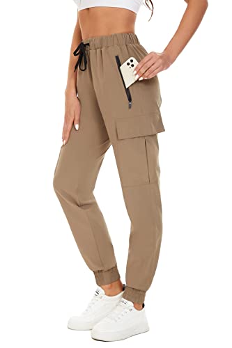 GOLDPKF Hosen Damen Jogginghose Reithosen Bundfaltenhose Damen Caprihose Damen Sommer Stretch Luftige Sommerhose Latzhose Leinen Damen Hohe Taille Solid Lange Hosen BüRohose Khaki von GOLDPKF