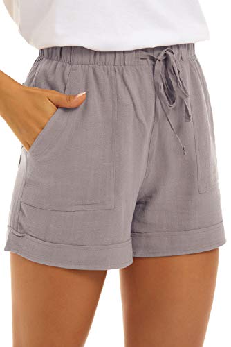 GOLDPKF Kurze Sporthose Damen Damen Lounge Workout Shorts für Frauen Bequeme Athletik mit Taschen Elastische Taille Bermuda Kordelzughose Grau Small 38 von GOLDPKF