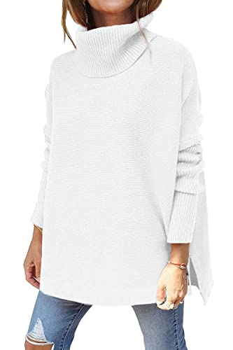 GOLDPKF Pullover Damen Rollkragenpullover Strickpullover Damen Langarm feinripp Pullover Damen elegant Winter Oversize warm einfarbig Tops Oberteile Weiß von GOLDPKF