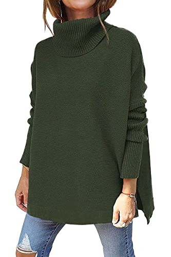 GOLDPKF Pullover Damen Strick Pullover Mit Rollkragen Damen Langarm Warm Casual Damen Rollkragenpullover Damen Oberteile Dunkelgrün von GOLDPKF