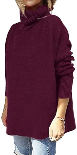 GOLDPKF Pullover Damen Strick Pullover Mit Rollkragen Damen Winter Damen Langarm Warm Casual Damen Rollkragenpullover Damen Weinrot von GOLDPKF