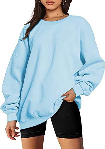 GOLDPKF Pullover Damen Winter Sweatshirt Damen Ohne Kapuze Rippshirt Damen Langarm Ragwear Sweatshirt Hochwertige Tops Pullover Dicker Stoff Oberteile Himmelblau Groß von GOLDPKF