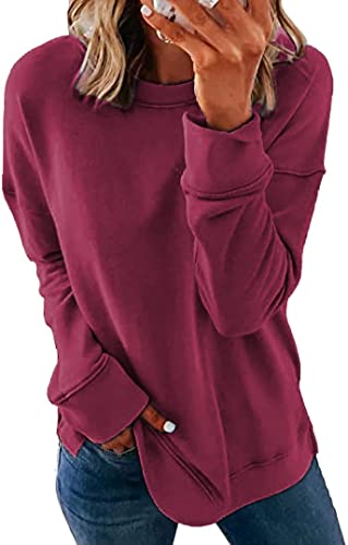 GOLDPKF Sweatshirt Damen Pullover Baumwolle Sweatshirts Damen Mode Einfacher Grundstil Langarm Einfarbig Entspannt Sweatshirt Oberteil Burgund XL GOLDPKF Sweatshirt Damen Pullover Baumwolle Sweatshirts Damen Mode Einfacher Grundstil Langarm Einfarbig Entspannt Sweatshirt Oberteil Burgund XL von GOLDPKF