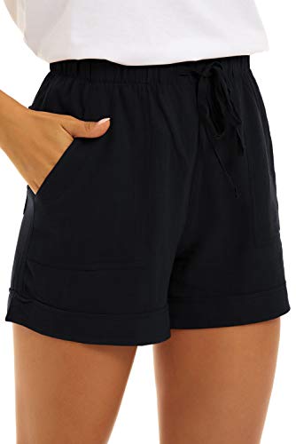 GOLDPKF Sommerkleid Damen Shorts Damen Kurze Sporthose Bermuda Shorts Jogginghose Leinen Kurze Lockere Hosen Luftige Sommerhosen Einfarbige Schwarz Medium 40 von GOLDPKF