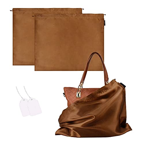 GONGKANGYUAN 2 Stück Schuhtasche Kordelzugbeutel Aufbewahrungsbeutel Aufbewahrungstasche aus Seide für Handtaschen-Organizer Geldbörse Taschenbücher Schuhe Stiefel (Braun, 50×60 cm) von GONGKANGYUAN