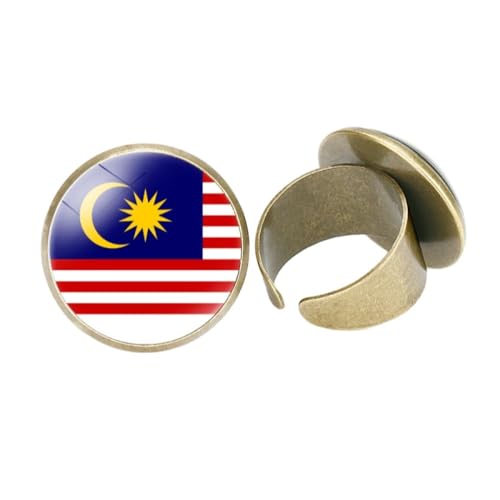 GONMFKM Mode-Fingerringe Mit Malaysia-Flagge Für Damen Und Herren, Unisex – Modischer Retro-Glas-Paarring Mit Verstellbarer Öffnung, Party-Finger-Accessoires, Schmuck, Ringgeschenke, Gelb, 20 Mm von GONMFKM