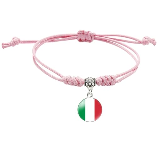 GONMFKM Mode Italien Flagge, Verstellbares Gewebtes Armband Runder Abzeichen Anhänger, Armband, Souvenir Charm, Trend, Patriotischer Schmuck, Männer, Frauen, Rosa Seil, Geflochtene Armreifen, Origin von GONMFKM