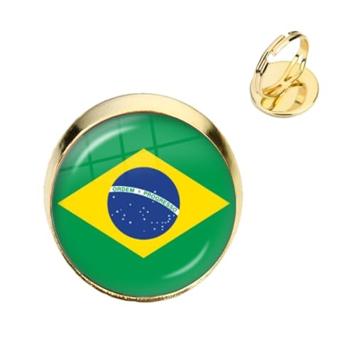 GONMFKM Modische Knuckle-Ringe Mit Brasilianischen Nationalflaggen – Stapelbare Vintage-Fingerringe Mit Geometrischem Charme Für Damen, Mädchen, Herren, Verstellbare Cabochon-Ringe, Schmuckzubehör, von GONMFKM