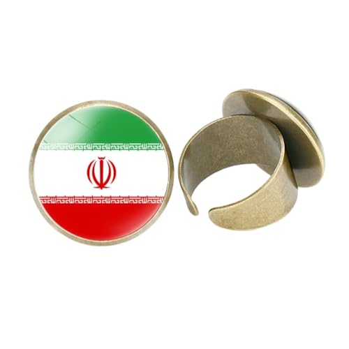 GONMFKM Modische Ringe Mit Iran-Flagge – Glas-Cabochon, Verstellbare Öffnung, Einfacher Statement-Fingerring, Vintage-Schmuck, Accessoires, Geschenke Für Damen, Mädchen, Herren, Gelb, 20 Mm von GONMFKM