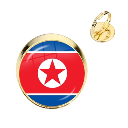 GONMFKM Modischer Ring Mit Nordkorea-Nationalflagge – Verstellbare Vintage-Gelbe Ringe, Zierlicher Fingerring Mit Glas, Personalisiertes Schmuckzubehör, Geschenk Für Damen, Mädchen, Herren, Gelb, 18 von GONMFKM