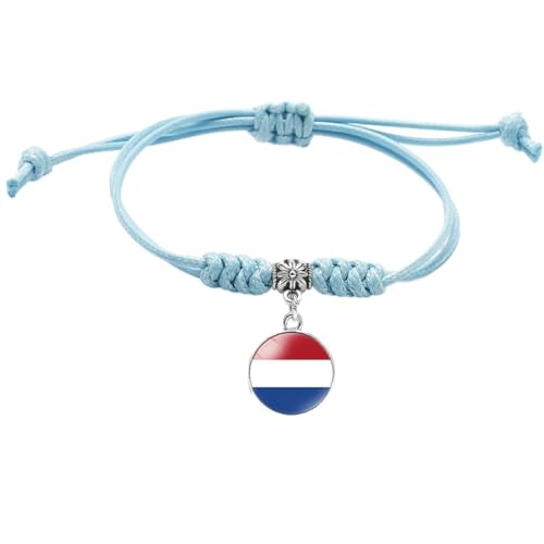 GONMFKM Modisches Geflochtenes Armband Mit Niederländischer Flagge Blauer Geschichteter Gewebter Armreif Für Männer Und Frauen, Runder Abzeichen Anhänger, Armbänder, Verstellbar, Charm Neuheit, Patr von GONMFKM