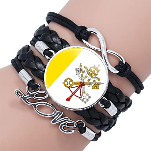 GONMFKM Modisches Geflochtenes Armband Mit Vatikan Flagge Verstellbare Kette, Punk Armband Für Herren Und Damen, Mehrschichtiges Leder, Gewebter Armreif, Charm, Patriotischer Schmuck, Neuheit, Paar von GONMFKM