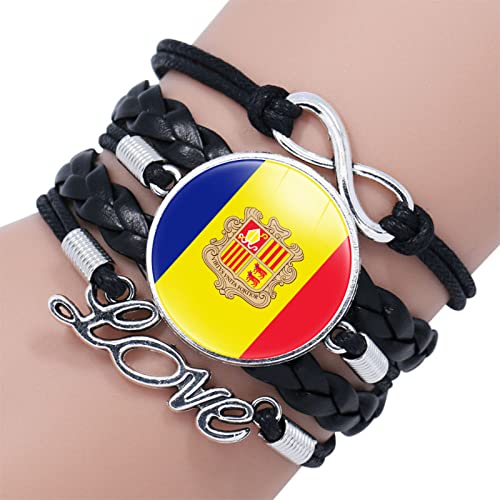 GONMFKM Modisches Gewebtes Armband Mit Andorra Flagge Charm Armreif Aus Mehrlagigem Leder, Geflochten, Für Herren Und Damen, Abzeichen, Armbänder, Verstellbar, Punk Neuheit, Patriotischer Schmuck, P von GONMFKM