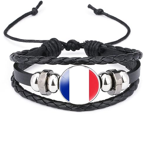 GONMFKM Modisches Gewebtes Armband Mit Frankreich Flagge Punk Armreif Aus Geflochtenem Leder Für Herren Und Damen, Verstellbar, Charm Neuheit, Patriotischer Schmuck, Rundes Abzeichen, Armband, Paar von GONMFKM