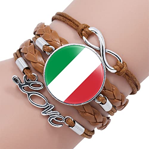 GONMFKM Modisches Gewebtes Armband Mit Italien Flagge Charm Armreif Aus Braunem, Geschichtetem Leder, Geflochten, Für Herren Und Damen, Armbänder, Verstellbar, Punk Neuheit, Patriotischer Schmuck, P von GONMFKM