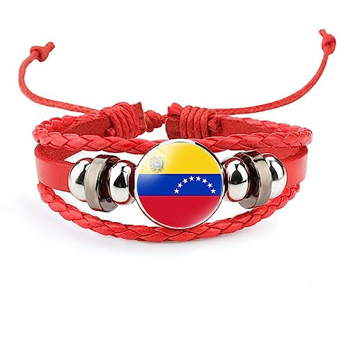 GONMFKM Modisches Gewebtes Armband Mit Venezuela Flagge Rotes Geflochtenes Lederarmband Für Herren Und Damen, Verstellbar, Charm Neuheit, Patriotischer Schmuck, Rundes Abzeichen, Armband, Paar Acces von GONMFKM