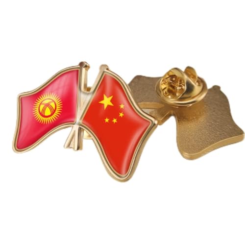 Modische Brosche Mit China- Und Kirgisistan-Flagge, Doppelseitig, Gekreuzte Freundschaftsflaggen-Abzeichen, Neuheit-Brosche, Schmuck Für Damen Und Herren, Patriot-Charm-Broschen, Zubehör, Sc von GONMFKM