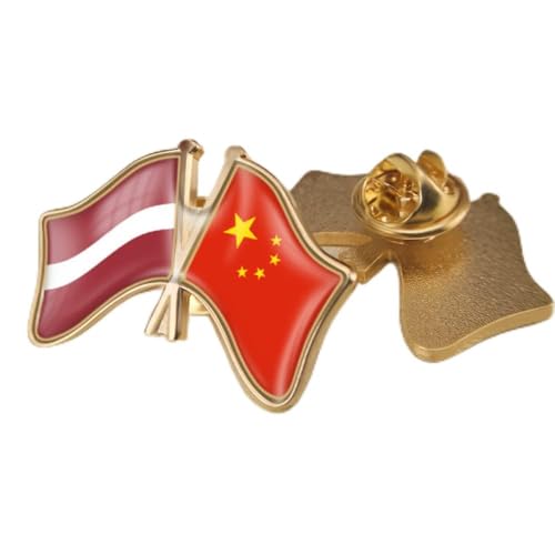 Modische Brosche Mit China- Und Lettland-Flaggenabzeichen, Doppelseitig, Gekreuzte Freundschaftsflaggenabzeichen, Neuheitsbrosche, Schmuck Für Damen Und Herren, Patriot-Charm-Broschen, Zubeh von GONMFKM