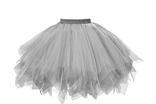 GOOBGS Damen 50er Ballettrock Multi-SchichtenVintage Ballet Blase Firt Tulle Petticoat Puffy Tutu Silber X-Large von GOOBGS