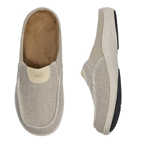 GOOBON Herren Hausschuhe mit Arch Support Loafers Plantarfasziitis Orthesen Breit Freizeit Slip On Leinwand Slippers - 42 EU von GOOBON