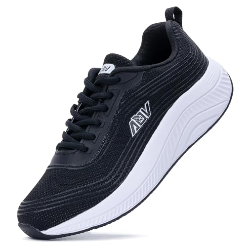 GOOBON Walkingschuhe Damen Arch Support Plantarfasziitis Orthopädische Sneaker Bequeme Atmungsaktiv Laufschuhe Freizeit Breit Sportschuhe für Plattfüße Lindern Schmerzen Schwarz 36 EU von GOOBON