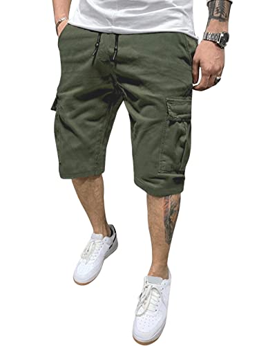 GORGLITTER Cargo Shorts Herren Cargoshort Kurze Hosen Sommer Cargo-Shorts Klassische Hose Freizeitshort mit Pattentasche Armeegrün S von GORGLITTER